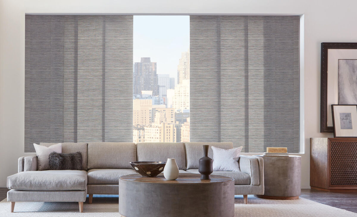 Hunter Douglas Skyline® Gliding Window Panels Grey in Sitting Room