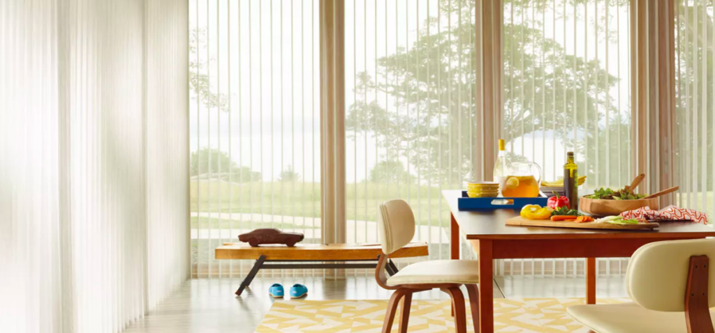 Vertical window treatments in dining room. Very easy to clean 