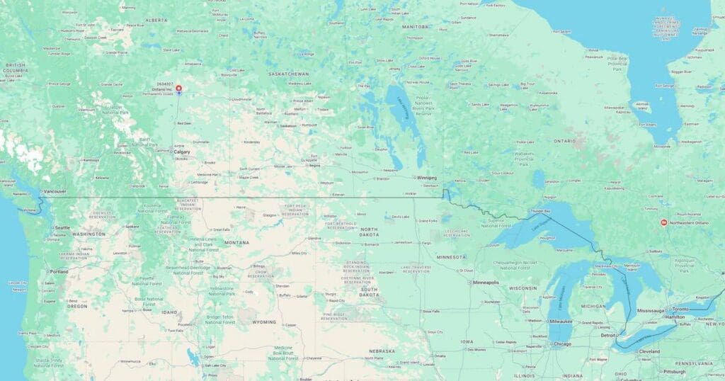 Detailed map of the United States showing state boundaries, major cities, lakes, and geographical features across the country.