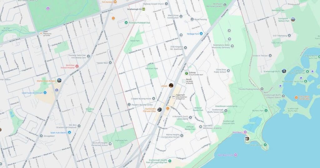Detailed city map showing streets, parks, and lakes with labels for navigation and local exploration.