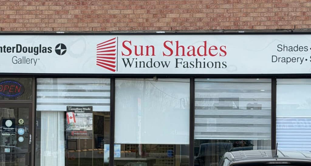 Sun Shades Window Fashions storefront featuring window shades, drapery, and window treatment solutions for home and office decor.