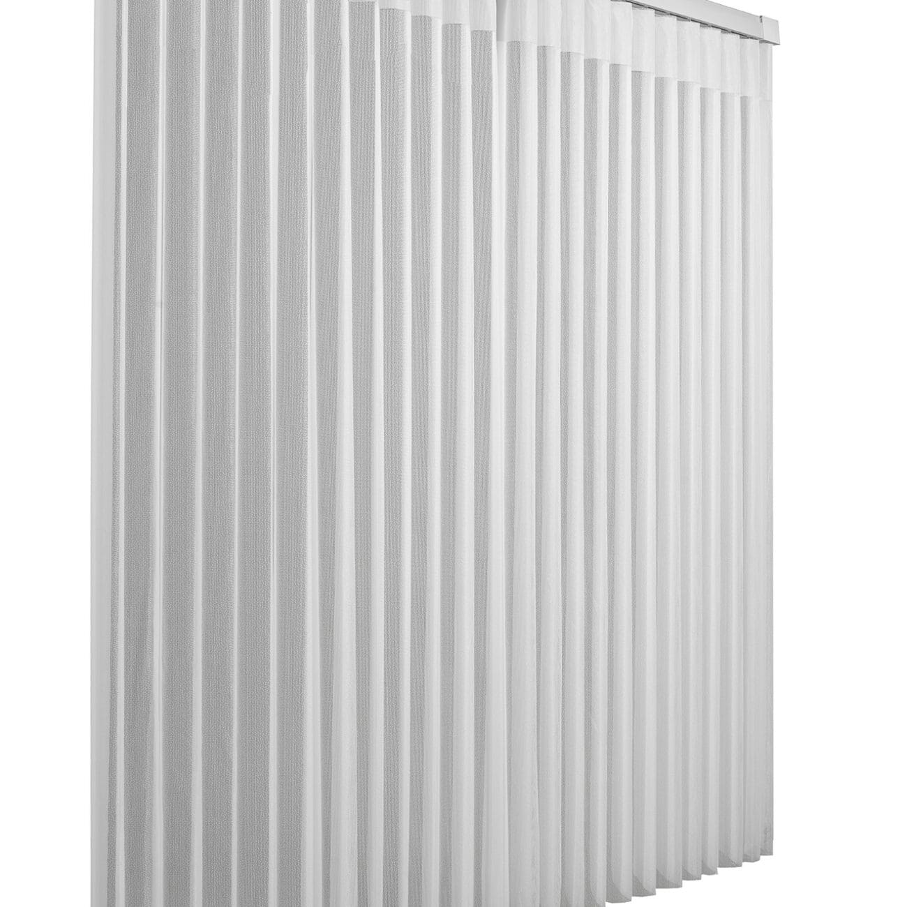 White vertical blinds with sleek, modern design for window coverage and light control.